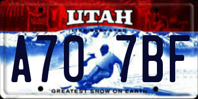 UT license plate A707BF