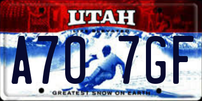 UT license plate A707GF