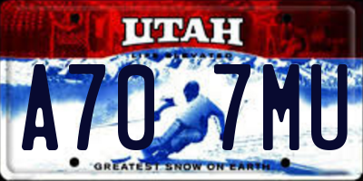 UT license plate A707MU