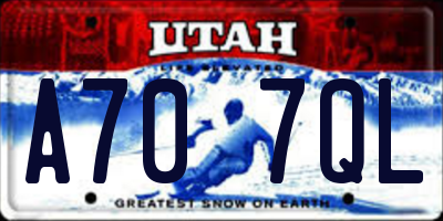 UT license plate A707QL