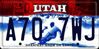 UT license plate A707WJ