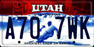 UT license plate A707WK