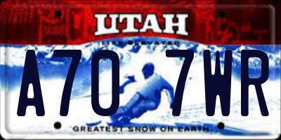 UT license plate A707WR