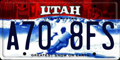 UT license plate A708FS