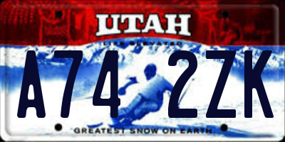 UT license plate A742ZK