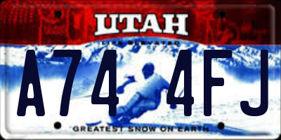 UT license plate A744FJ