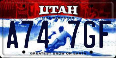 UT license plate A747GF