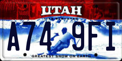 UT license plate A749FI