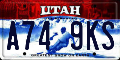 UT license plate A749KS