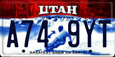 UT license plate A749YT