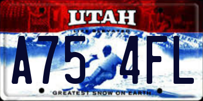 UT license plate A754FL