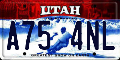 UT license plate A754NL