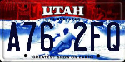 UT license plate A762FQ