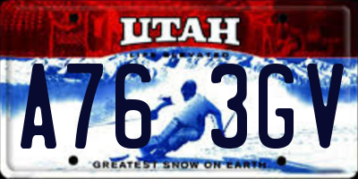 UT license plate A763GV