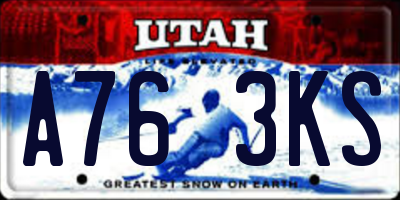 UT license plate A763KS