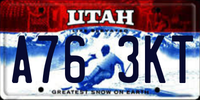 UT license plate A763KT