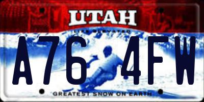UT license plate A764FW