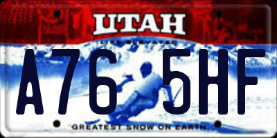 UT license plate A765HF