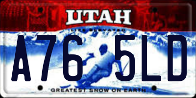 UT license plate A765LD