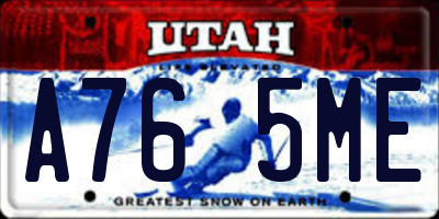 UT license plate A765ME