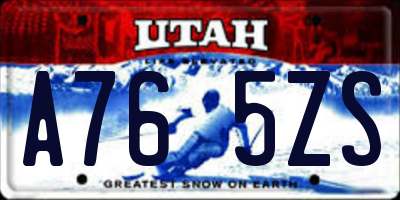 UT license plate A765ZS