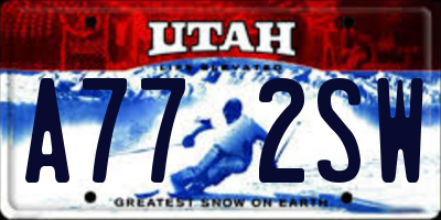 UT license plate A772SW