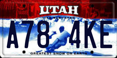 UT license plate A784KE