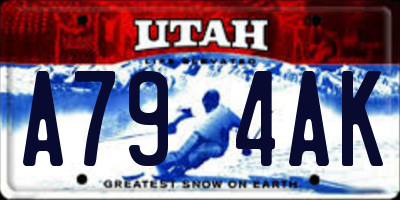 UT license plate A794AK