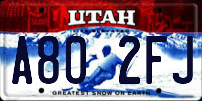 UT license plate A802FJ
