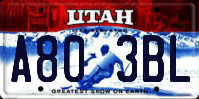 UT license plate A803BL