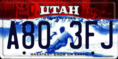 UT license plate A803FJ
