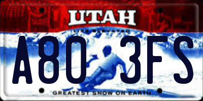 UT license plate A803FS