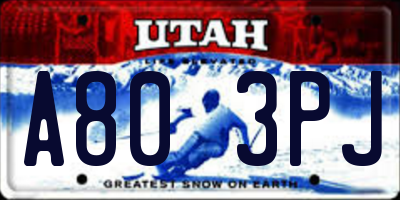 UT license plate A803PJ