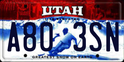 UT license plate A803SN