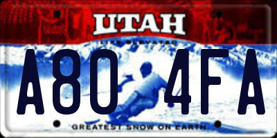 UT license plate A804FA
