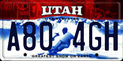 UT license plate A804GH