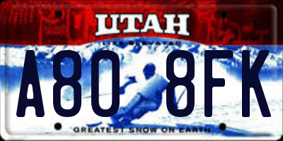 UT license plate A808FK