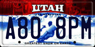 UT license plate A808PM