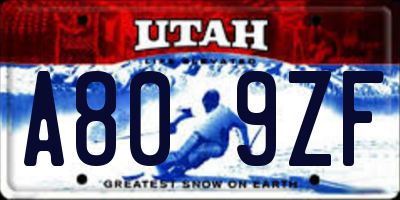 UT license plate A809ZF