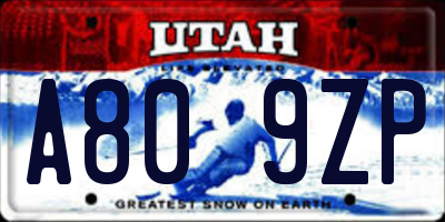UT license plate A809ZP
