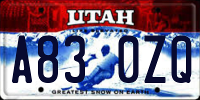 UT license plate A830ZQ