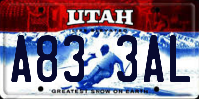 UT license plate A833AL