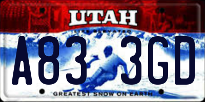UT license plate A833GD