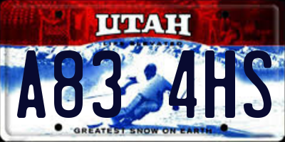 UT license plate A834HS