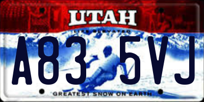 UT license plate A835VJ