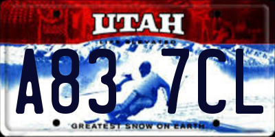 UT license plate A837CL