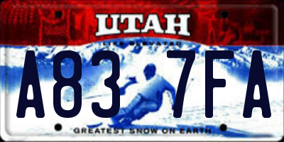 UT license plate A837FA