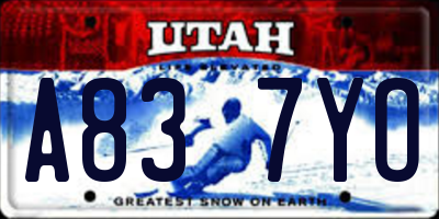 UT license plate A837YO