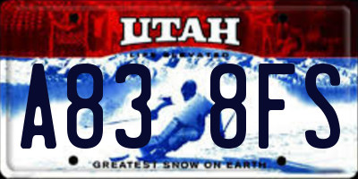 UT license plate A838FS