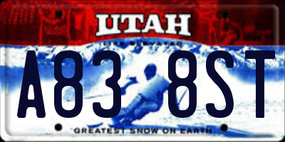 UT license plate A838ST